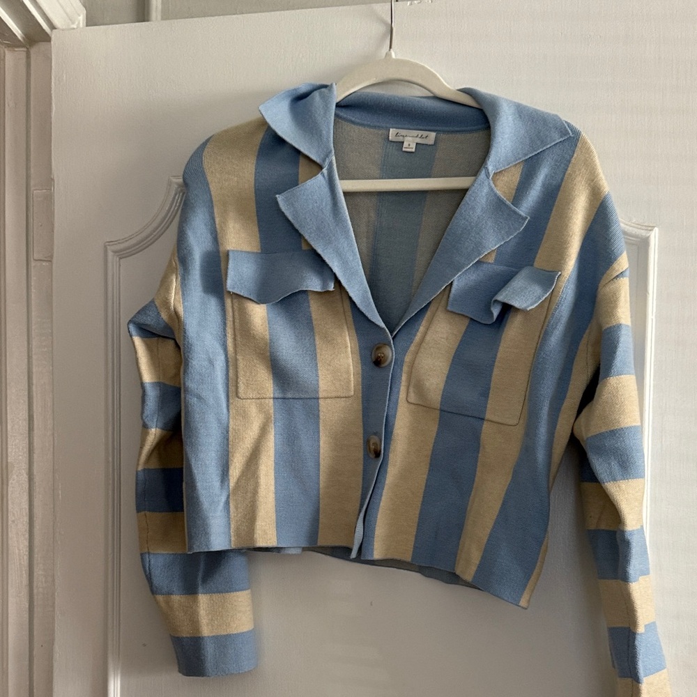 Stylish Blue and Cream Striped Cardigan